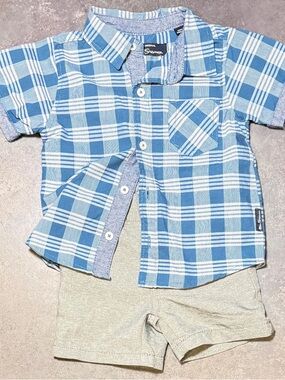 Ben Sherman Plaid Shirt Cat & Jack Shorts Set 12M Blue Summer Outfit